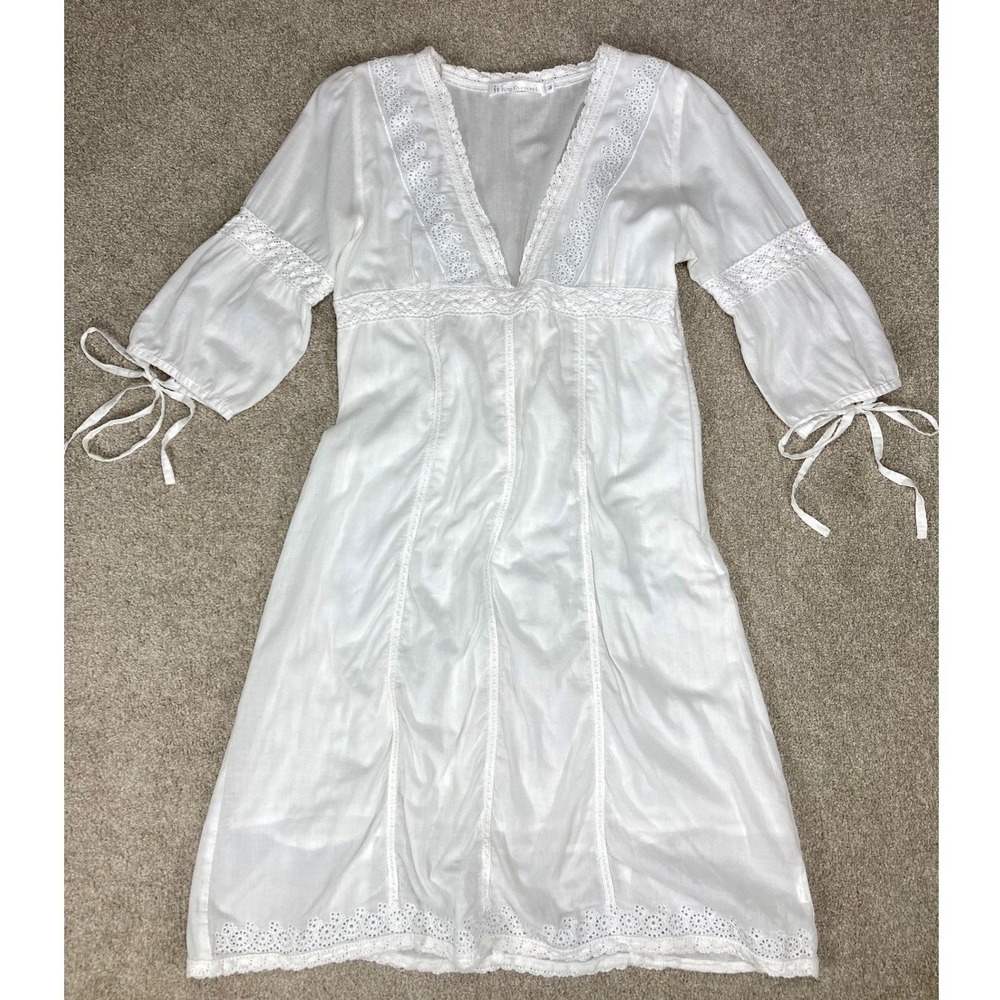 White Diamonds Eyelet Lace Empire Waist Dress Womens M White Prairie Cotton Chic